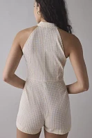Rare London Lemon Gingham Button-Front Romper