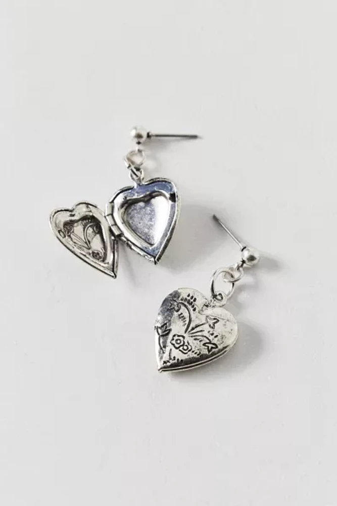 Etched Heart Locket Earring