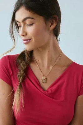 Heart Gem Rectangle Locket Necklace