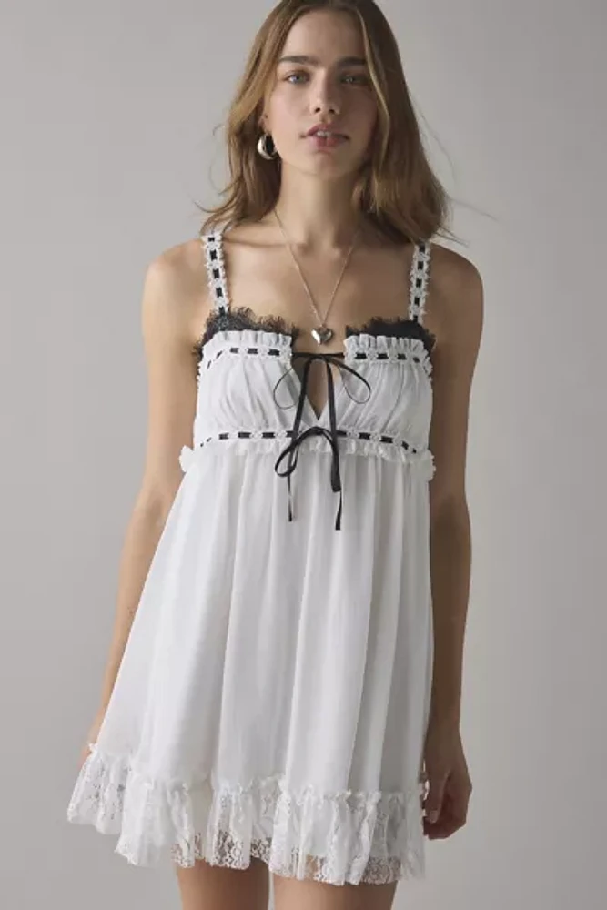 Kimchi Blue Adelaide Lace + Ribbon Trim Babydoll Mini Dress