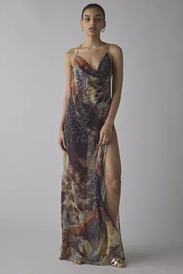 Jaded London Dahlia Cowl Neck Hand-Beaded Chiffon Maxi Dress