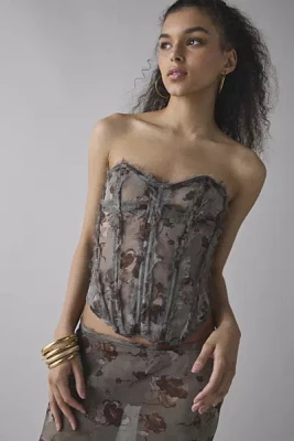 Jaded London Cibele Semi-Sheer Floral Organza Strapless Corset Top