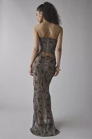 Jaded London Cibele Semi-Sheer Floral Organza Maxi Skirt