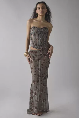 Jaded London Cibele Semi-Sheer Floral Organza Maxi Skirt