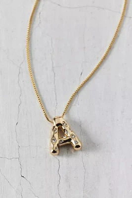 14k Gold Plated Rhinestone Bubble Initial Charm Necklace