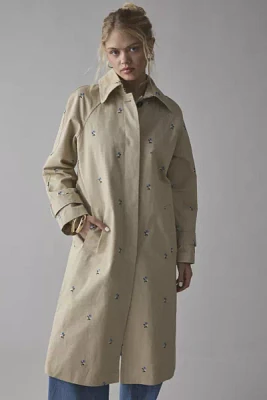 Avec Le Filles Floral Embroidered Button-Back Trench Coat