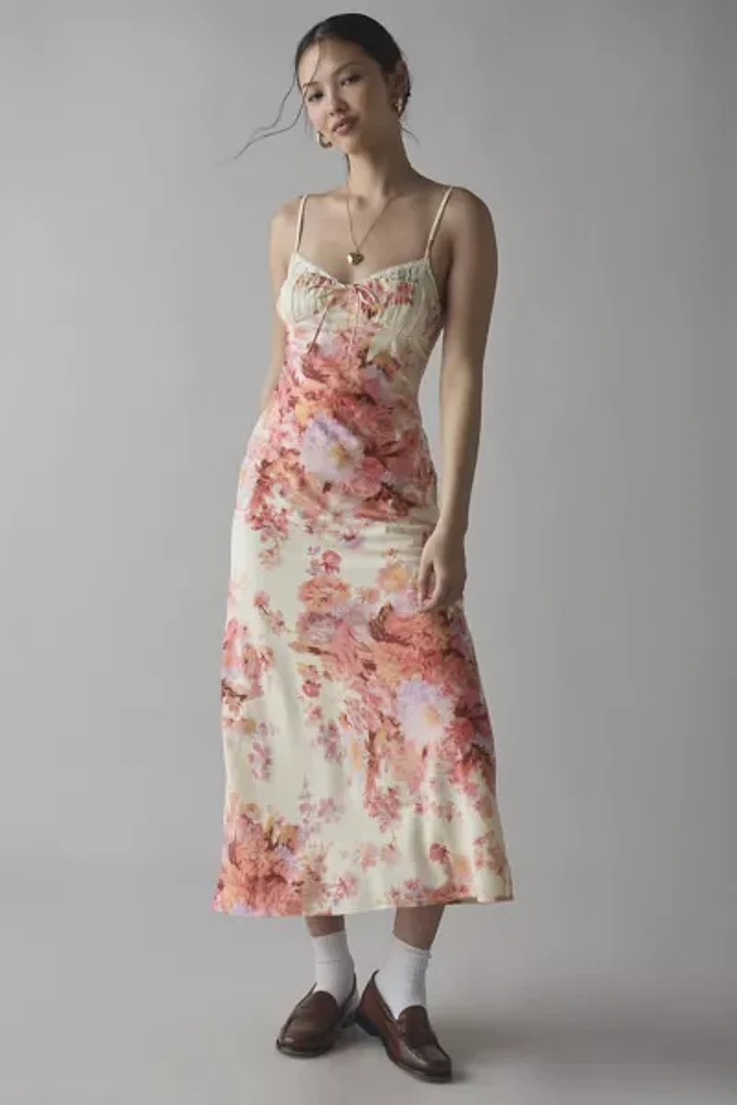Kiss The Sky Floral Printed Satin Slip Midi Dress
