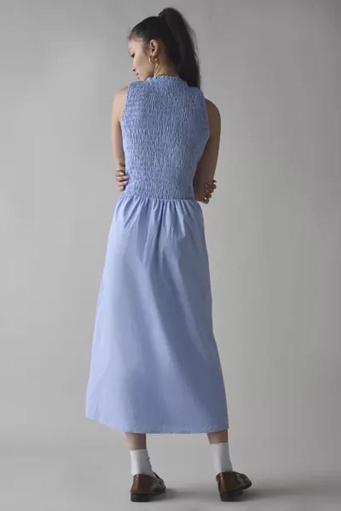 Kiss The Sky High-Neck Smocked Sleeveless Maxi Dress