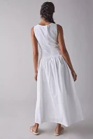 Kiss The Sky Boatneck Button-Front Drop Waist Midi Dress