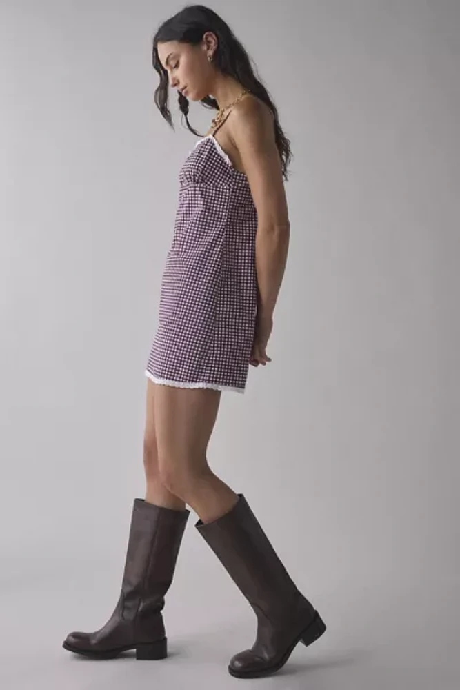 Motel Delphine Gingham Lace-Trim Cami Mini Dress