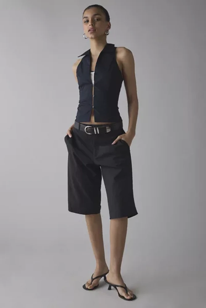 UO Party Girl Cotton-Blend Button Down Sleeveless Shirt