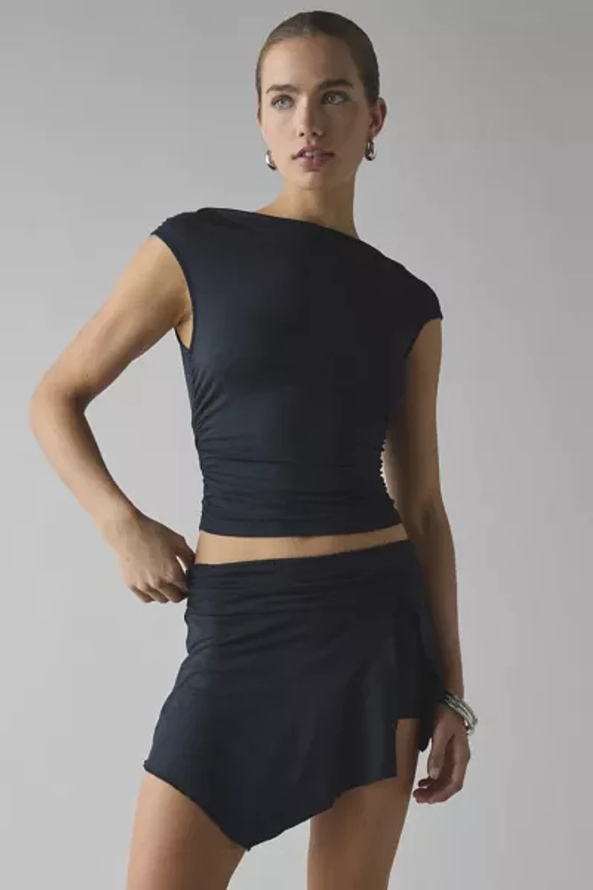 UO Arlette Cupro Boatneck Top & Asymmetric Mini Skort Set