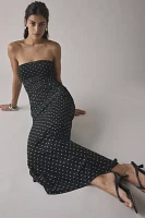 AFRM Marlo Green Dot Printed Mesh Strapless Midi Dress