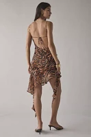 AFRM Ashmont Tiger Print Mesh Cascading Ruffle Mini Dress