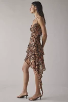 AFRM Ashmont Tiger Print Mesh Cascading Ruffle Mini Dress