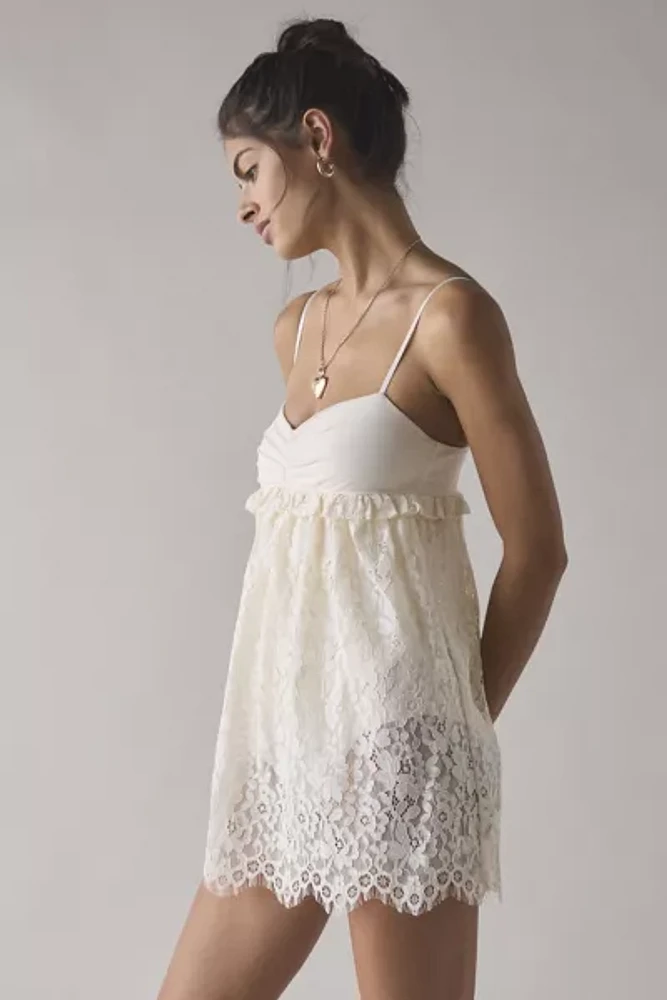 AFRM Aria Sheer Scalloped Lace Babydoll Mini Dress