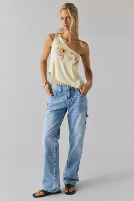 UO Glitter Floral Graphic One-Shoulder Asymmetrical Top