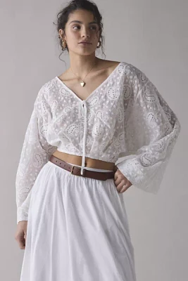 Kimchi Blue Tanner Eyelet Lace Cropped Prairie Blouse
