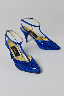 Vintage Sequin T-Strap Kitten Heel Size 9 Prom Shoe