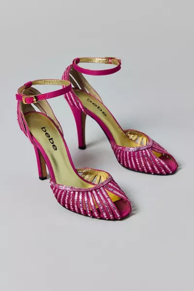 Vintage Pink Sequin Ankle Strap Stiletto Size 6 Prom Shoe
