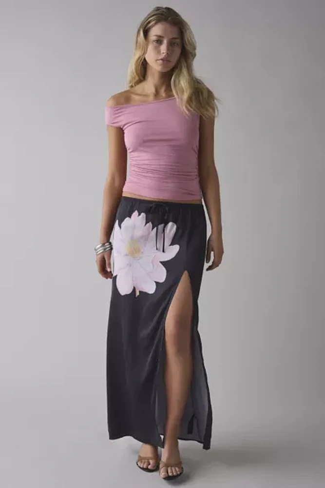 Kimchi Blue Evie Bold Floral Satin Slip Maxi Skirt