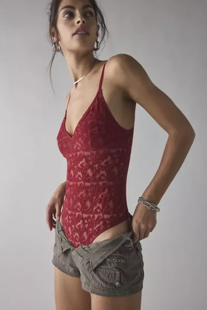 Out From Under Je T'aime Semi-Sheer Flocked Mesh Bodysuit