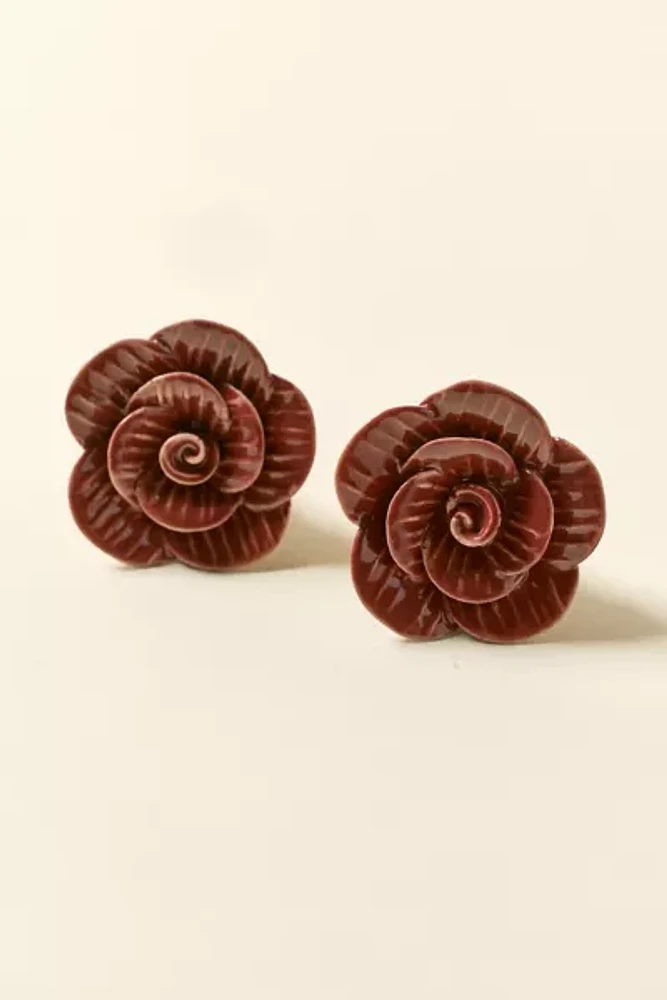 Ruby Ceramic Rose Sculpted Knob - Set Of 2