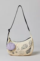 BAGGU Embroidered Shell Medium Nylon Crescent Bag