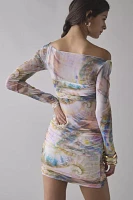 AFRM Ramsey Semi-Sheer Printed Mesh Ruched Bodycon Mini Dress