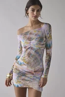 AFRM Ramsey Semi-Sheer Printed Mesh Ruched Bodycon Mini Dress