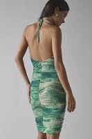 AFRM Noorwood Snake Print Mesh Ruched Halter Mini Dress