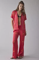 BDG Nash Satin Mirror Sequin Souvenir Short Sleeve Button-Down Shirt