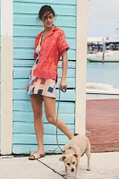 BDG Nash Satin Mirror Sequin Souvenir Short Sleeve Button-Down Shirt