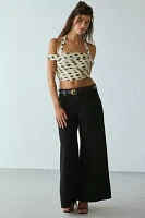 AFRM Elsje Birch Dot Ruched Mesh Off-The-Shoulder Halter Top