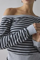 Motel Yacin Striped Slouchy Off-The-Shoulder Long Sleeve Top