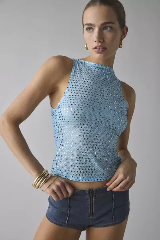 Motel Dudley High Boatneck Semi-Sheer Sequin Knit Vest Top