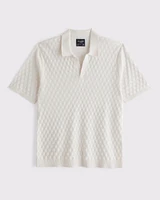 Pointelle Stitch Johnny Collar Sweater Polo