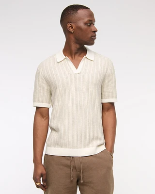Classic Tonal Stitch Johnny Collar Sweater Polo