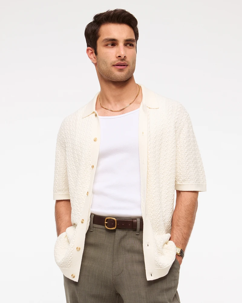 Cable Button-Through Sweater Polo