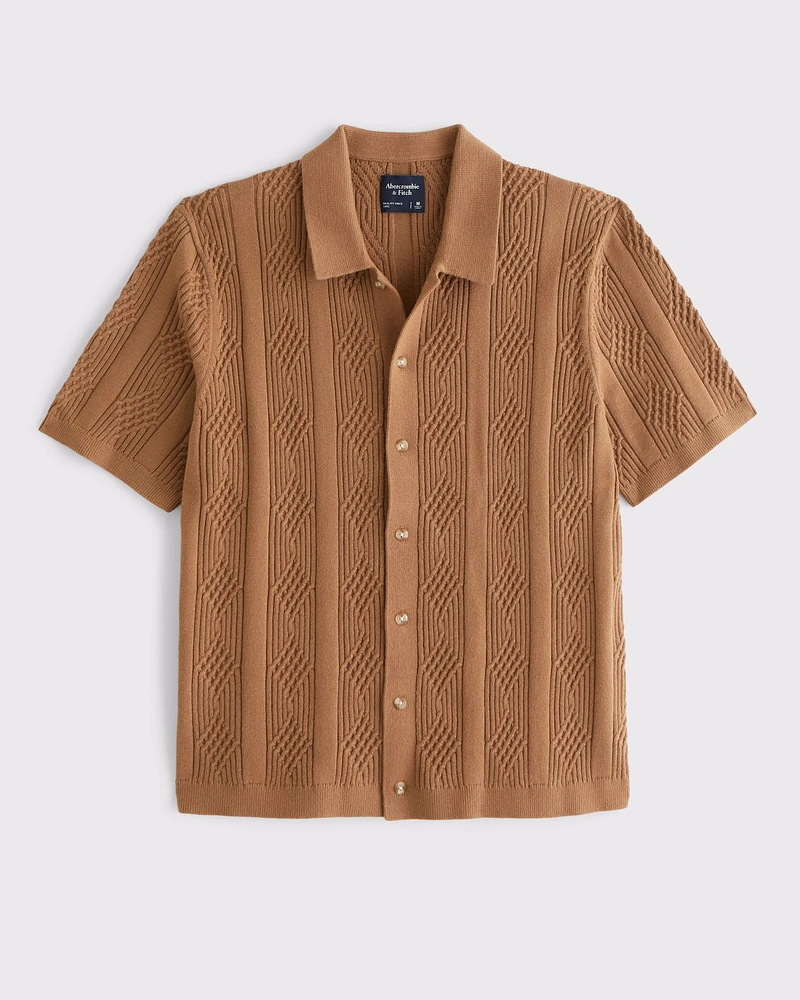 Vertical Cable Button-Through Sweater Polo