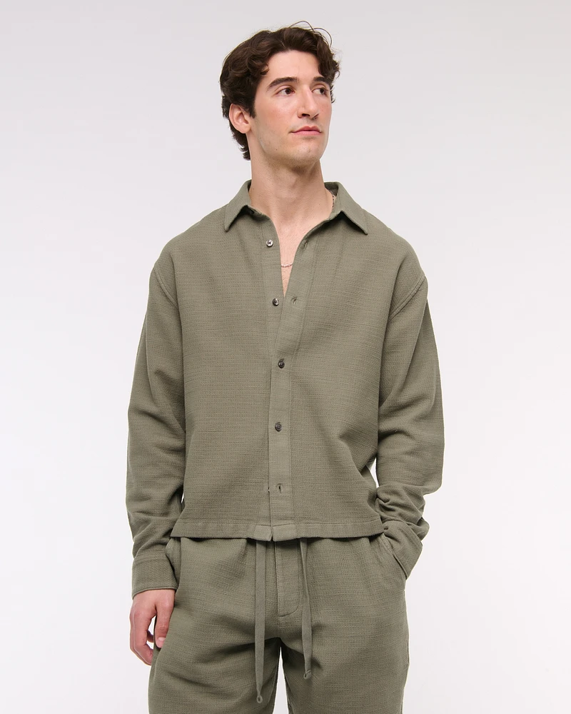 Cropped Slub Button-Up Shirt