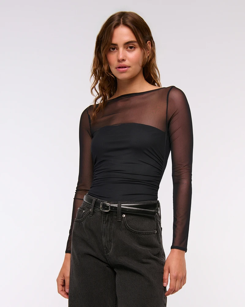 Bra-Free Open-Back Mesh Bodysuit
