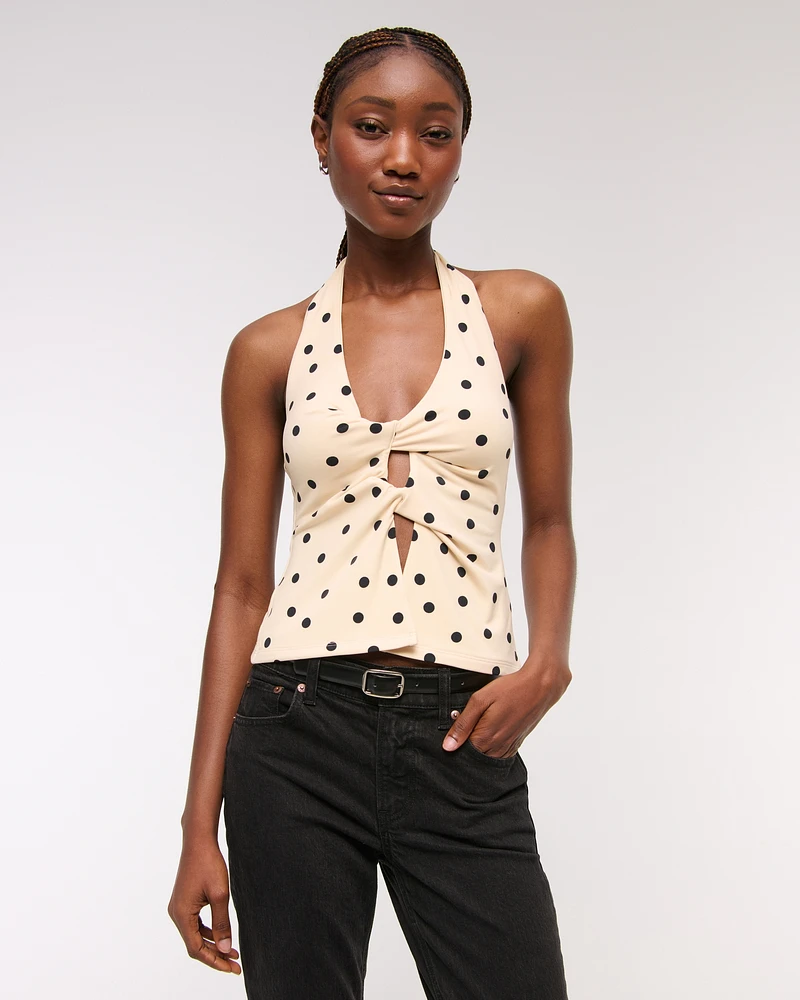 Bra-Free Twist Halter Cutout Top