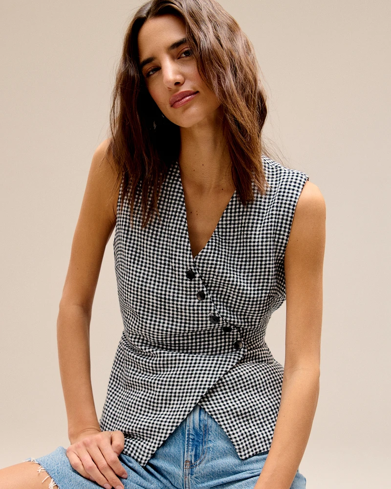 Asymmetrical Linen-Blend Vest