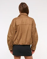 Bubble Hem Vegan Suede Bomber Jacket