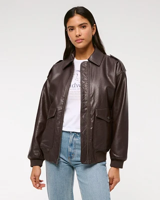 Vegan Leather Utility Bomber Jacket