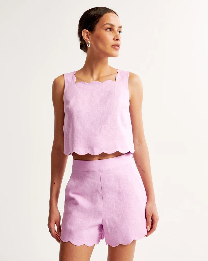 Premium Linen Scallop-Hem Tailored Short