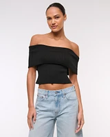 Foldover Off-The-Shoulder Sweater Top