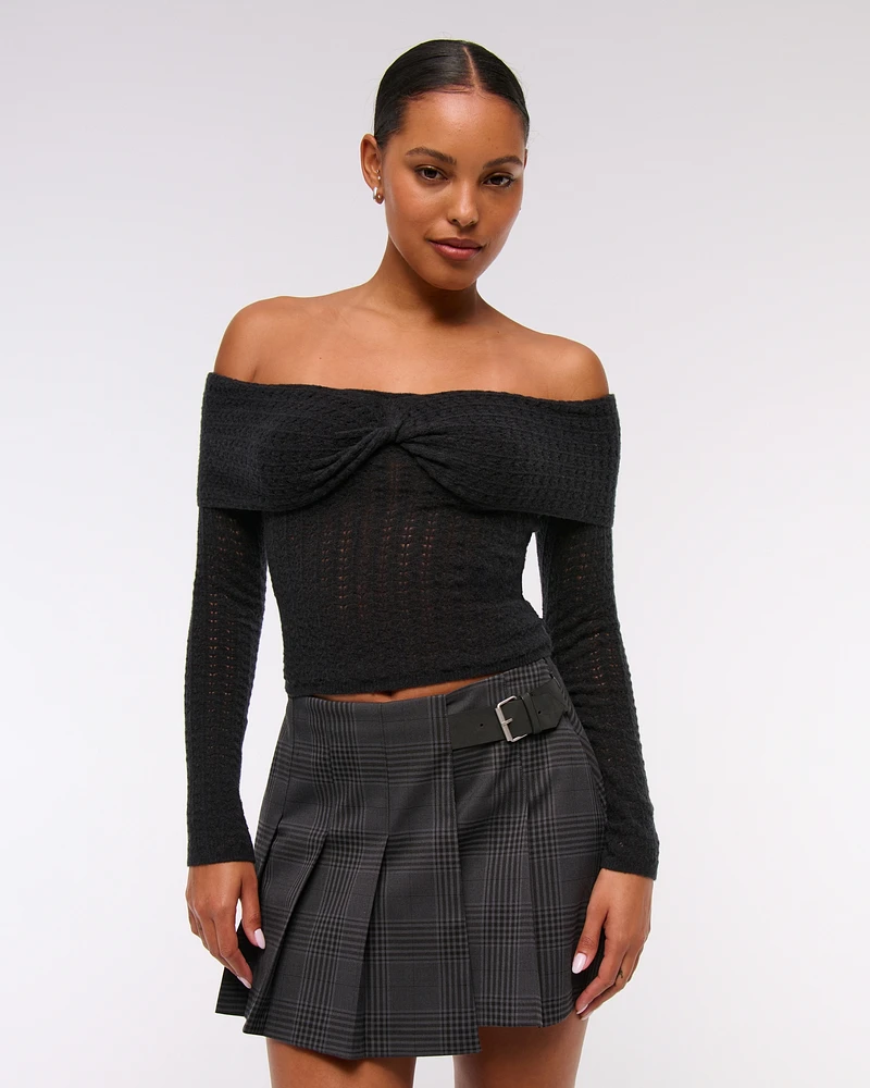 Wool-Blend Pointelle Off-The-Shoulder Sweater