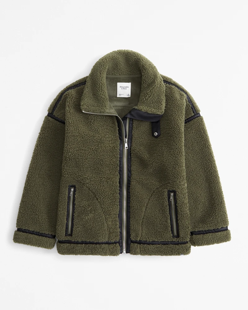 Contrast Trim Sherpa Aviator Jacket